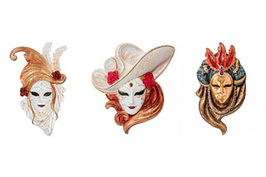 Venetian masks for venice carnival featuring closeup, isolated, and italian