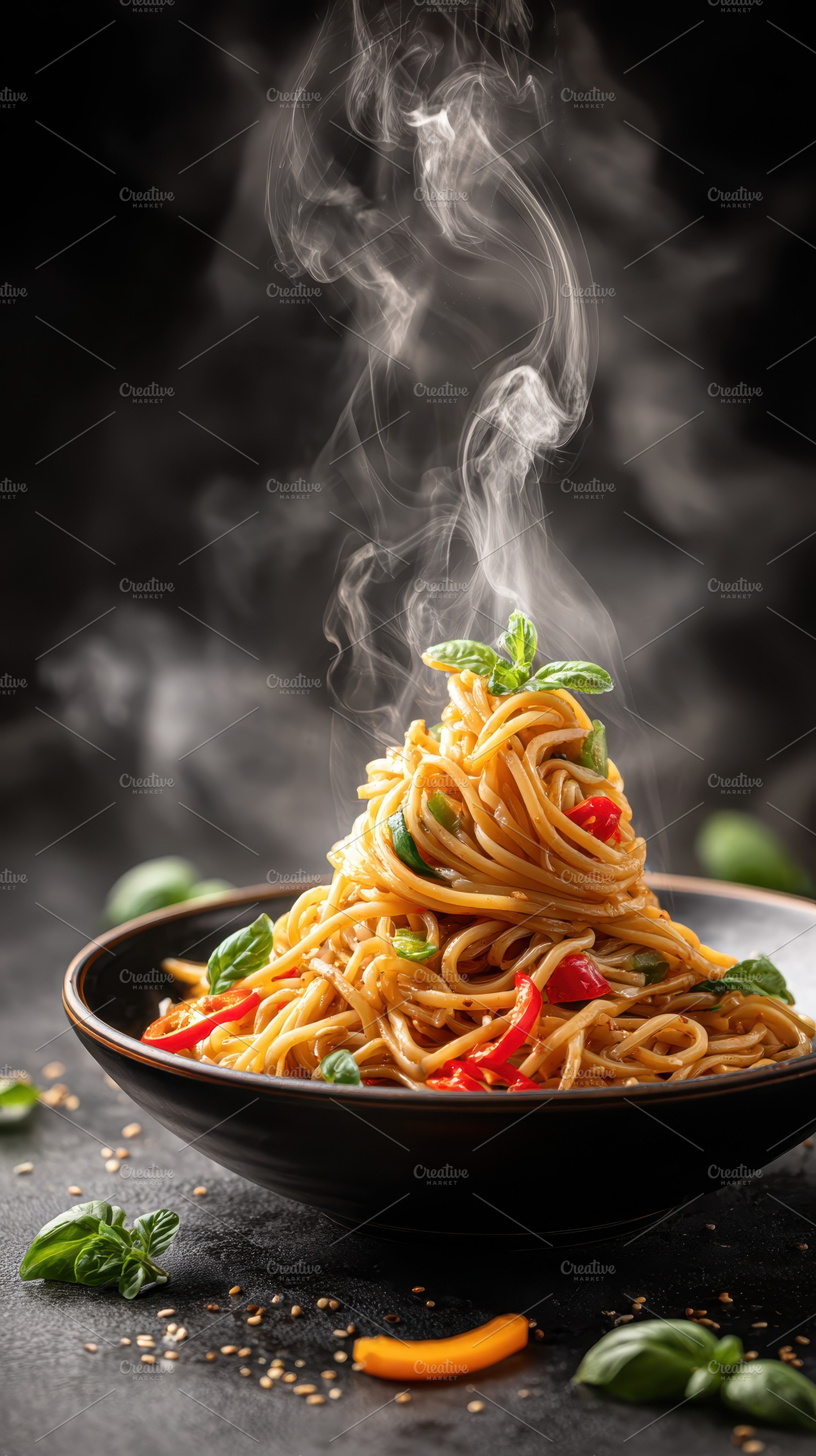 Steaming Spicy Noodles Vegetable Dis, a Photo by Pixeness Studio