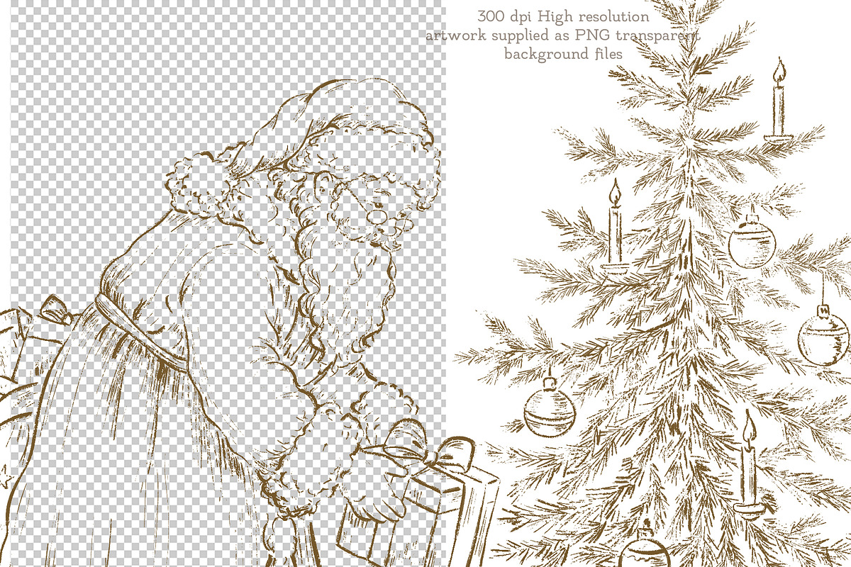 Victorian Line Art Christmas Set, a Decorative Illustration by AlenaVlasko stock Market (Photo 3 of 13)