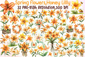 Orange Spring Flowers PNG Honey Lill, an Illustration by Sublimation Artist