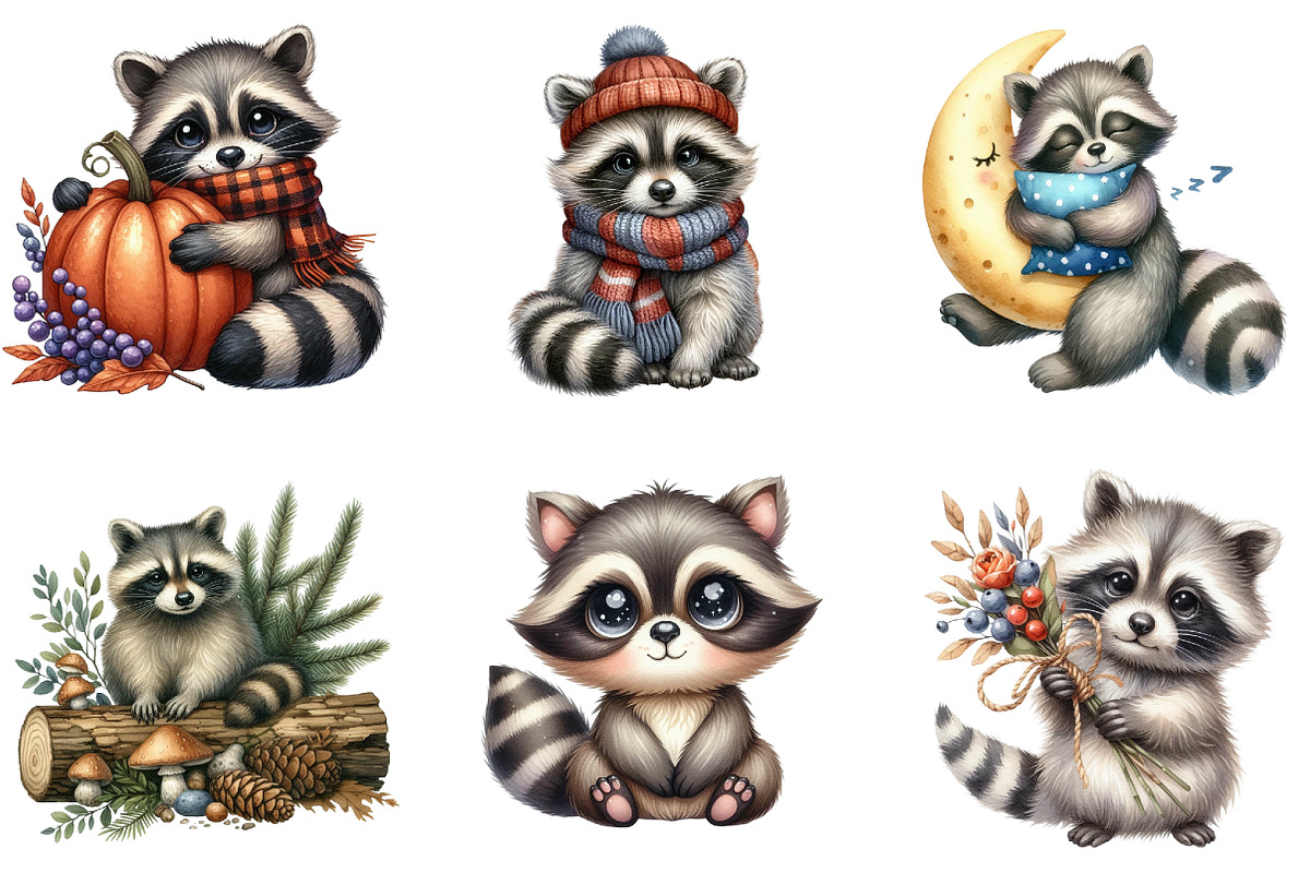 Watercolor Raccoon Clipart, an Illustration by DreamArtGraphic (Photo 4 of 5)