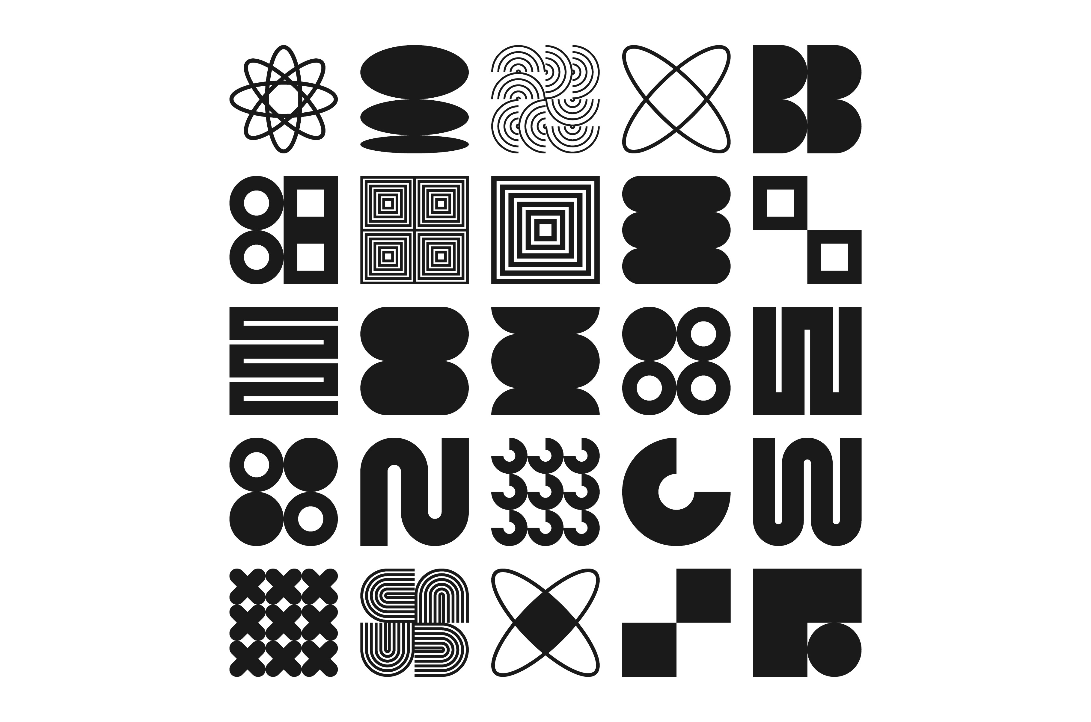 Brutalist geometric shapes, symbols, an Illustration by 32pixels