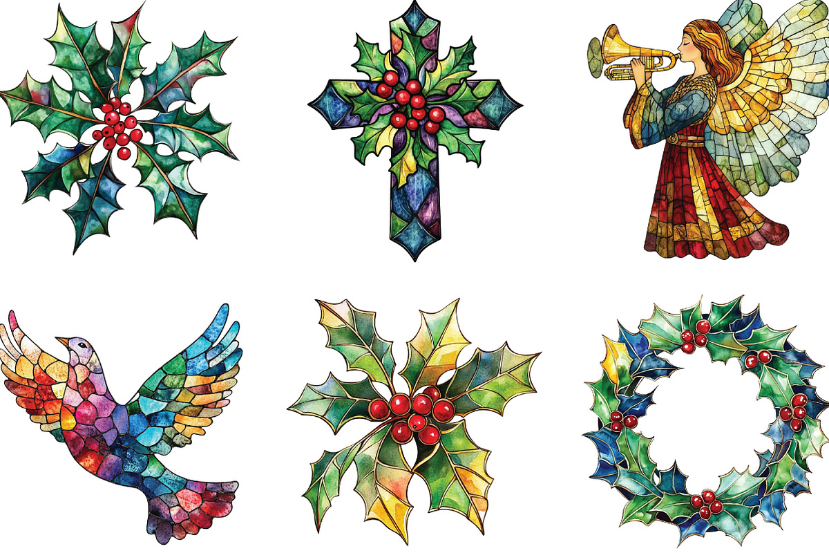 Christmas Stained Glass Clipart, an Illustration by CraftArtStudio (Photo 3 of 6)
