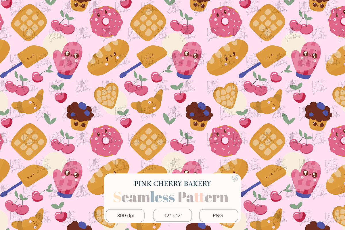 Sweet Cherry Bakery Kawaii Pattern, a Pattern Graphic by Little Creative Scribbles (Photo 1 of 6)