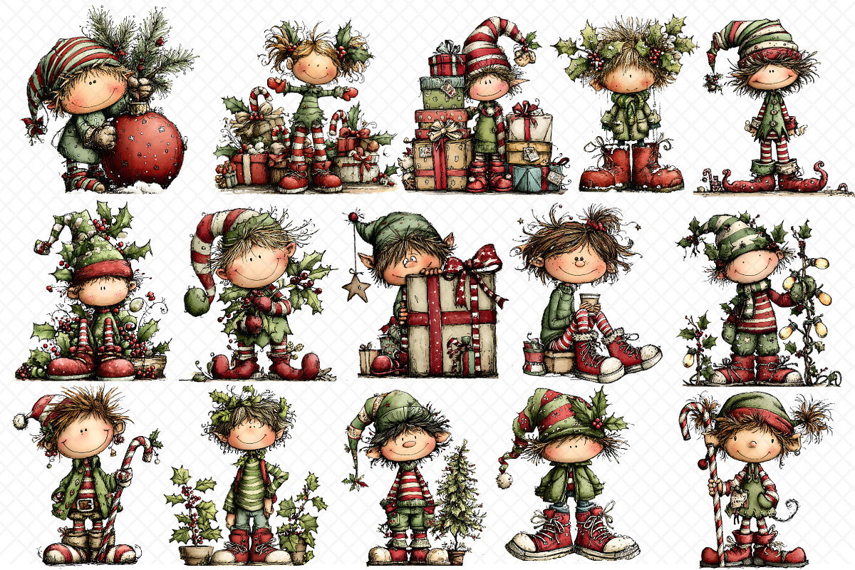 Christmas Cartoon Funny Elf Clipart, an Illustration by cherrydesign (Photo 3 of 3)