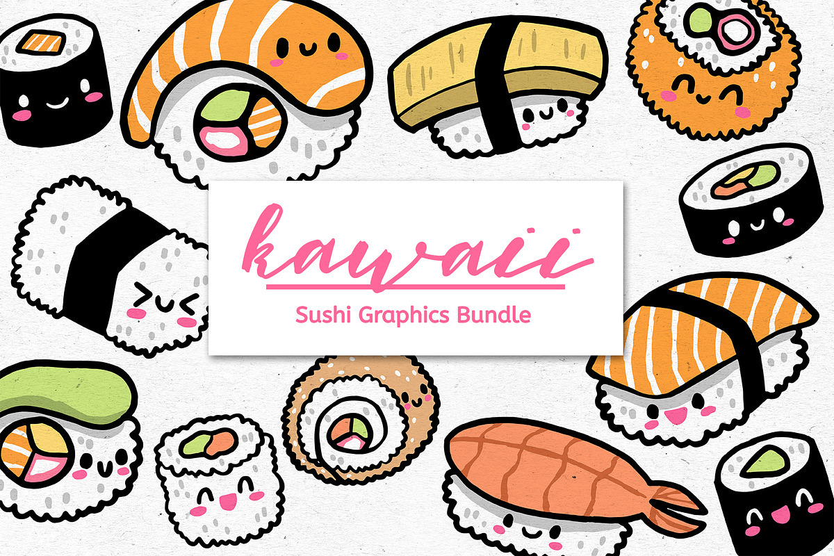 Kawaii Sushi Graphics Bundle, an Object Graphic by voidea