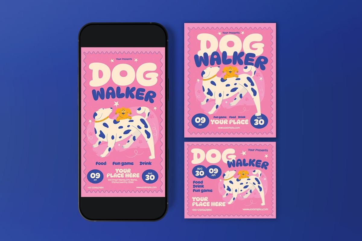 Pink Quirky Illustration Dog Walker, a Flyer Template by graphicook (Photo 3 of 3)