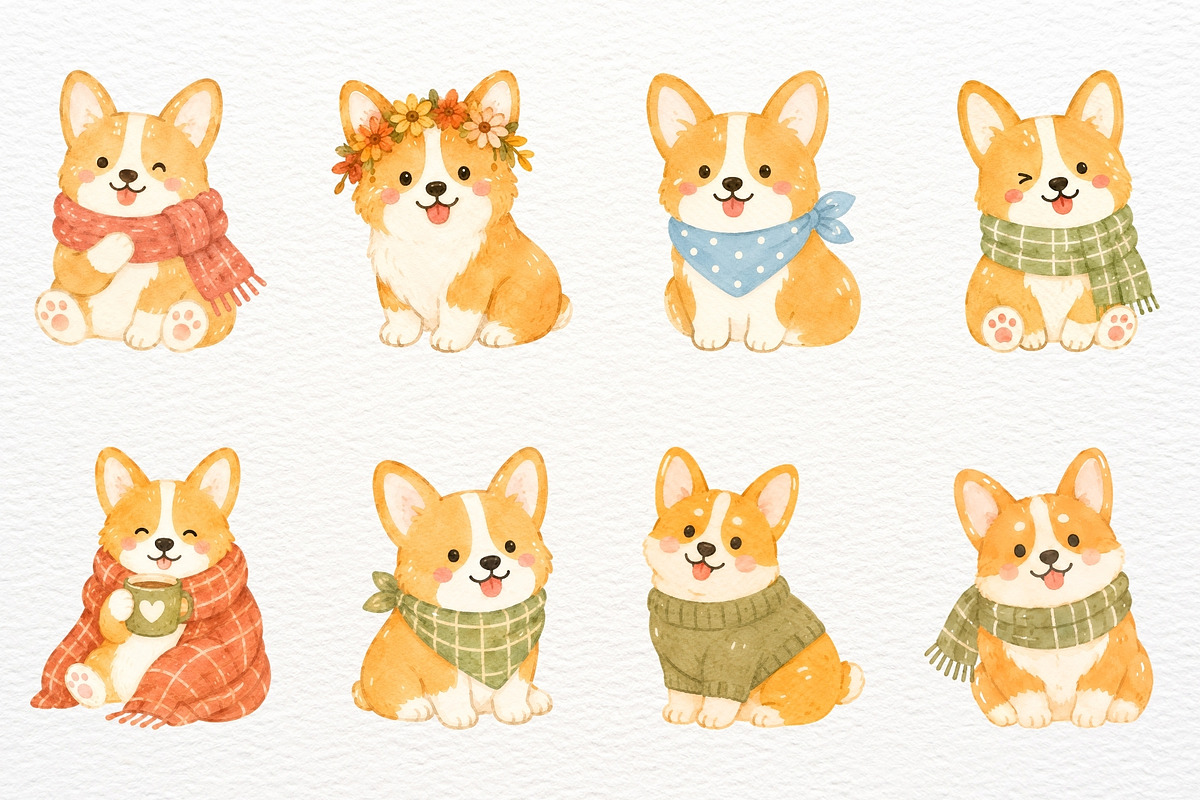 Autumn Corgi Clipart Fall Animal PNG, an Animal Illustration by SugarCloudStudioArt (Photo 2 of 6)