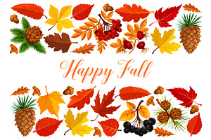 Happy Fall Banner With Autumn Leaf Border