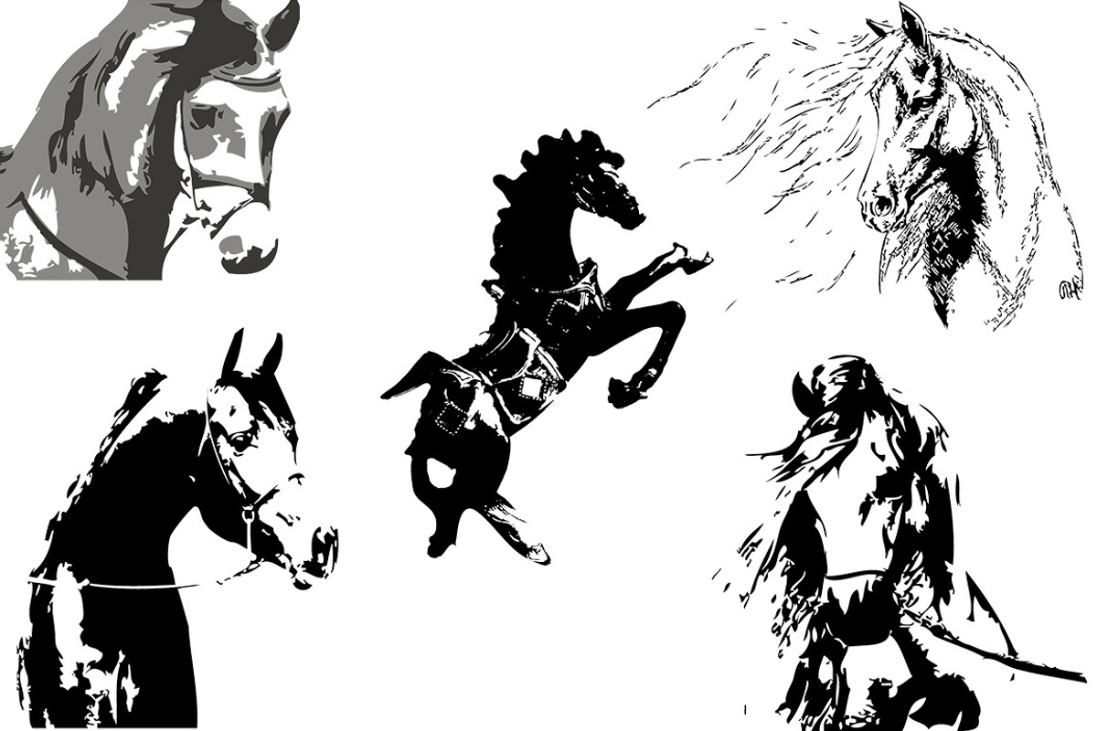 Hand drawn horse collection, vector, an Animal Illustration by AnastasiyaOleynik (Photo 10 of 11)