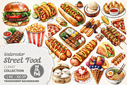 Watercolor Street Food Clipart PNG, an Illustration by Dream Creation (Thumbnail 1 of 7)