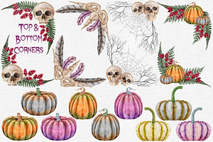 Halloween Watercolor Skulls & Roses