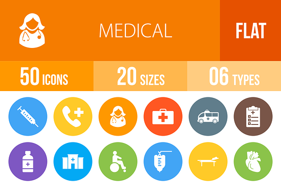 50 Medical Flat Round Icons