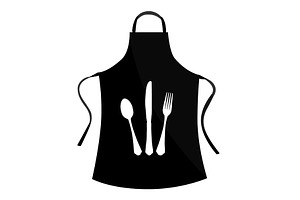Black apron fork, knife, spoon, a Food Illustration by Viktorijareut