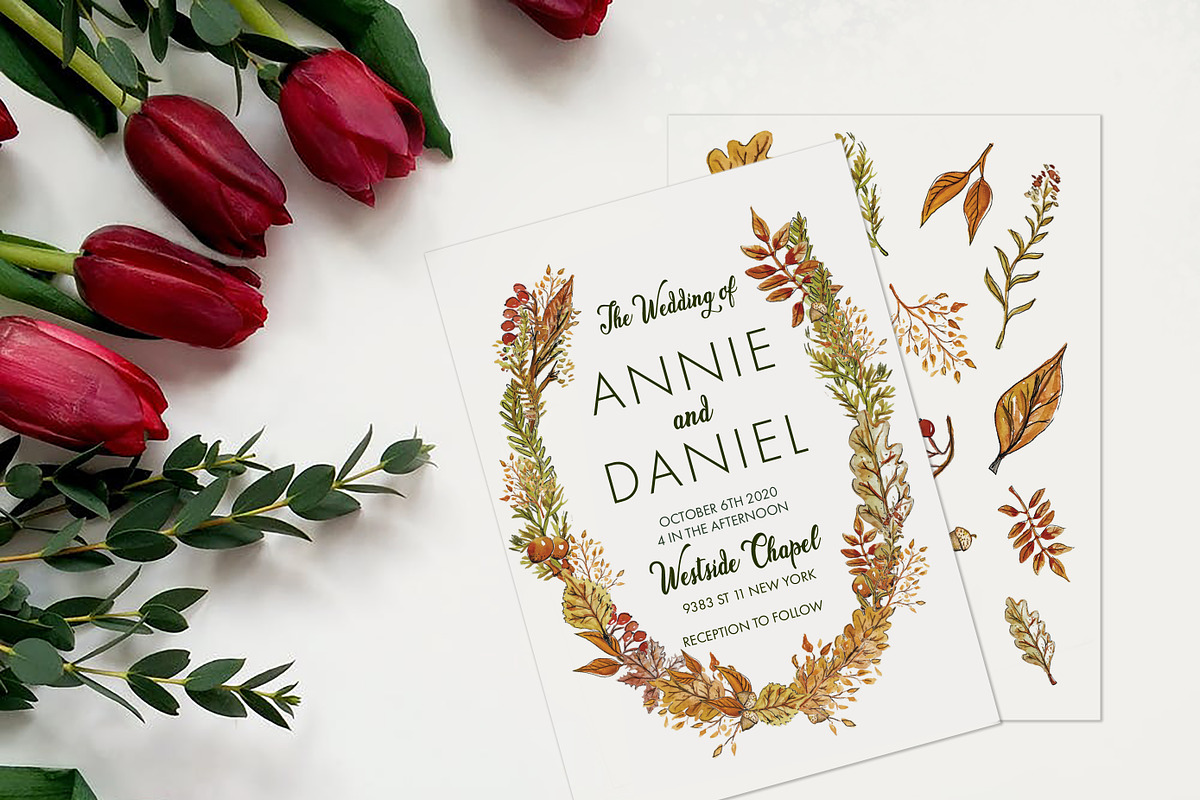 Fall Wedding Invitations download, a Stationery Template by LandOfTheBees (Photo 5 of 5)