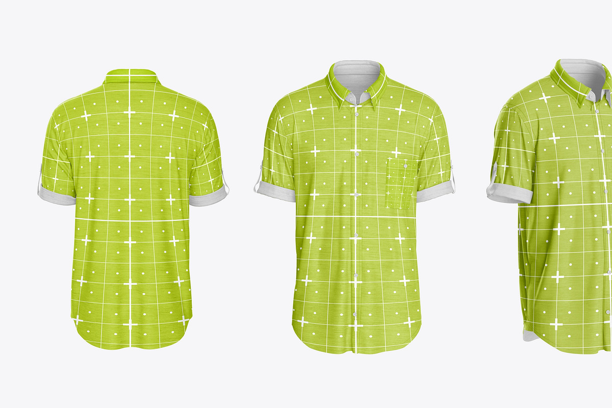 Short Sleeve Button-Up Shirt Mockup, a Product Mockup by OneVectorStock (Photo 3 of 3)