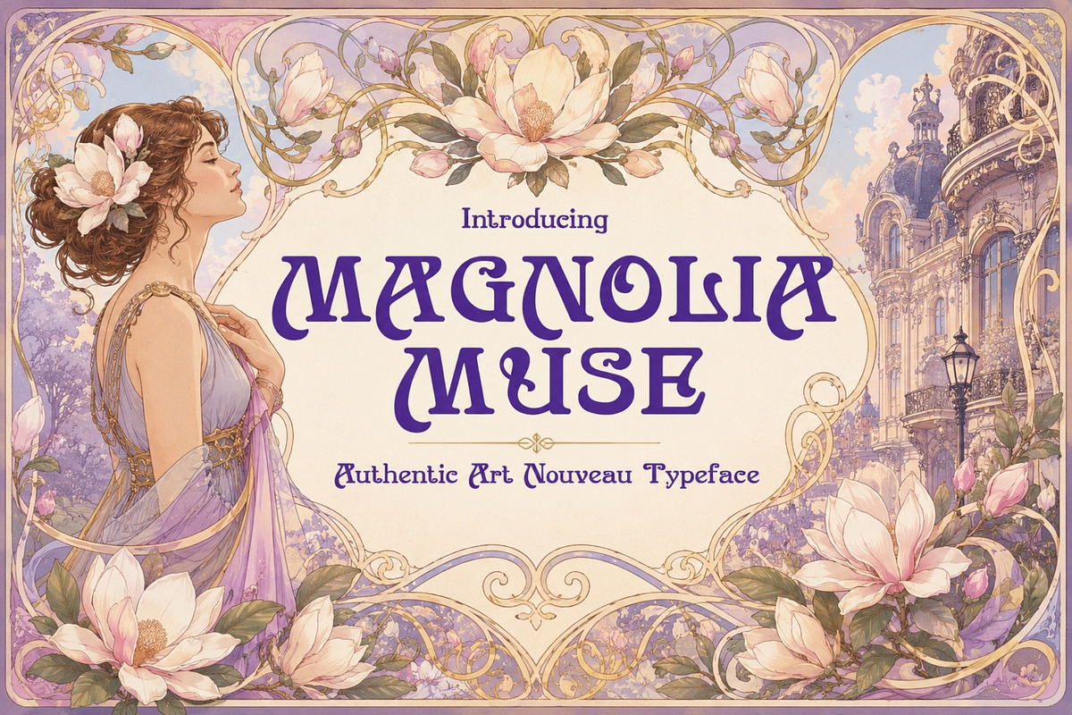 Magnolia Muse - Art Nouveau Type, a Serif Font by HipFonts (Photo 1 of 9)