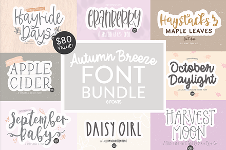 AUTUMN BREEZE Fall Font Bundle, a Script Font by Blush Font Co.