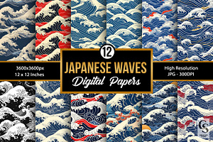 Japanese Waves Pattern Digital Paper