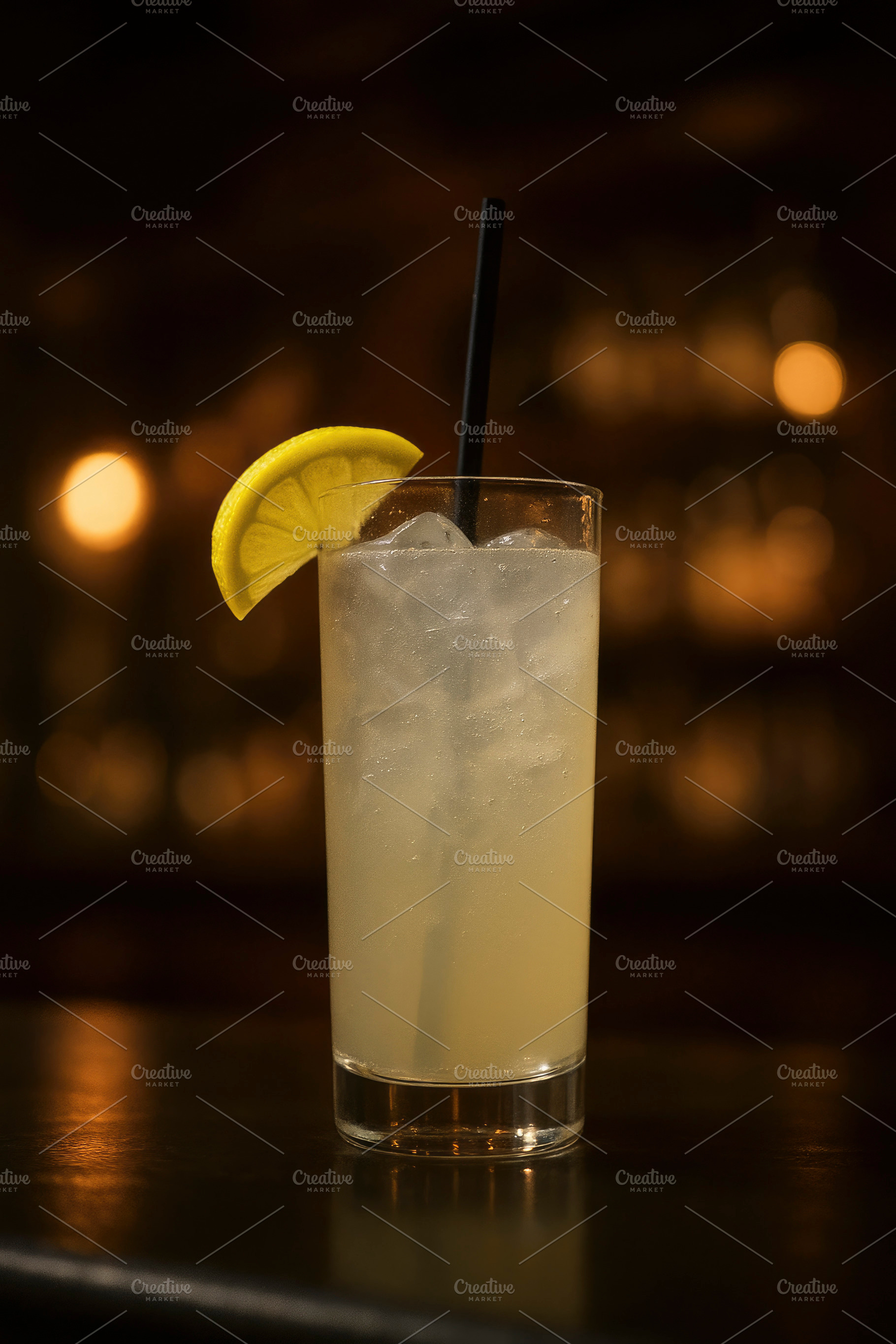 Tom Collins cocktail with lemon, generative AI, a Photo by Nito
