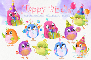 Birthday Watercolor Clipart Birds