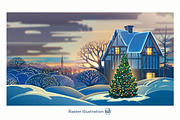 Winter Festive Landscape, a Decorative Illustration by Countryside life (Thumbnail 7 of 11)