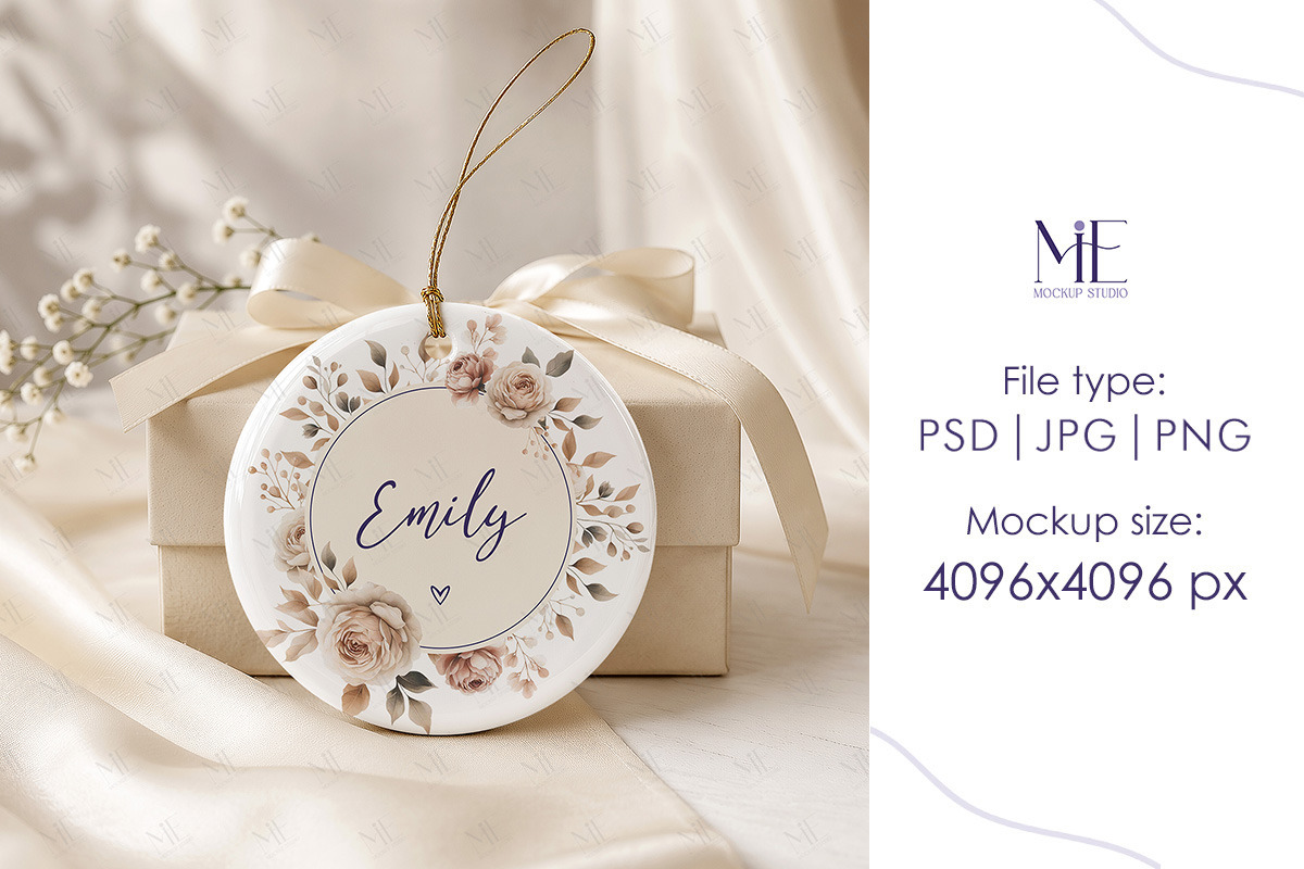 Round Ceramic Ornament Mockup, a Merchandise Mockup by Mie Mockup Studio (Photo 6 of 7)