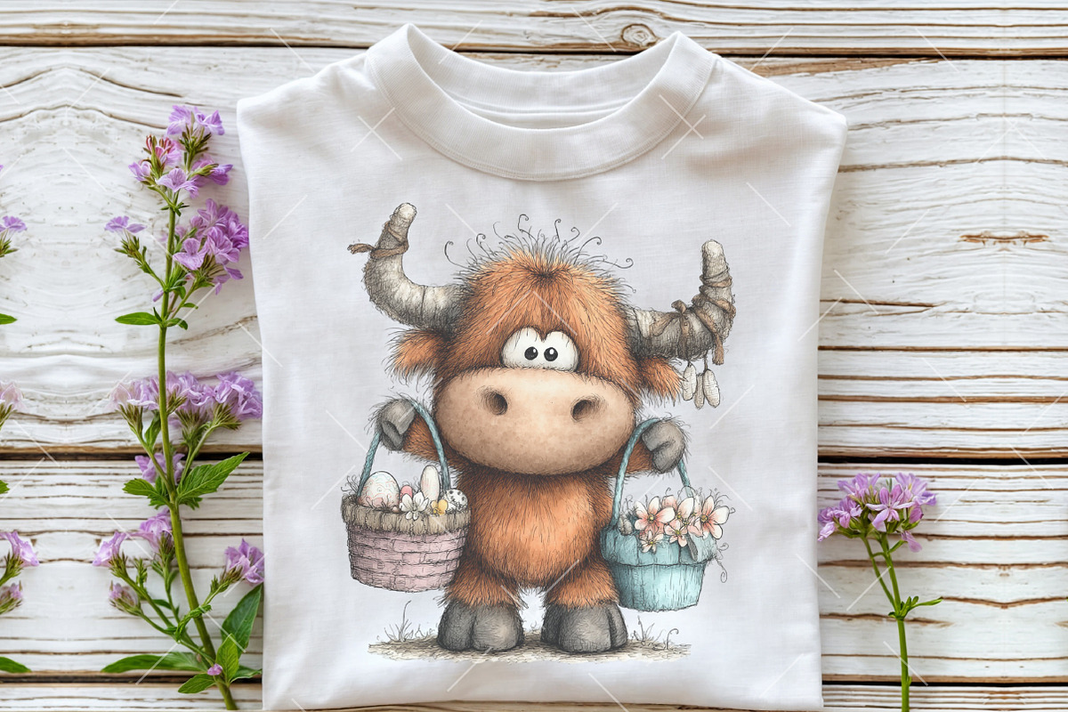 Whimsical Easter Highland Cow Clipar, an Illustration by OK Design (Photo 6 of 6)