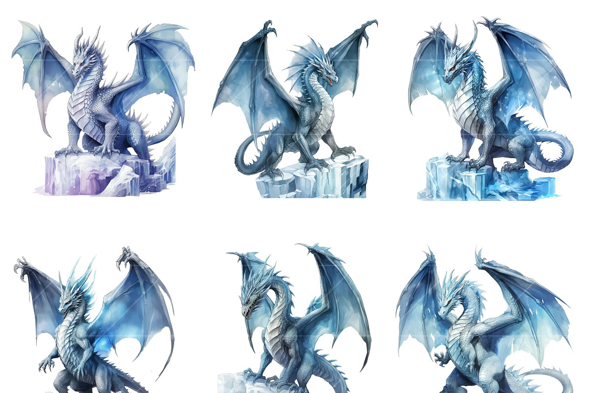 Watercolor Ice Dragons Clip Art, an Animal Illustration by Design Scotch (Photo 4 of 7)