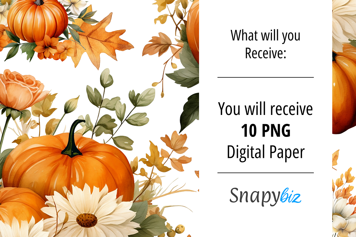 Watercolor Pumpkinp Digital Paper, a Pattern Graphic by Snapybiz (Photo 2 of 5)