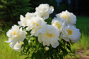 White peony flowers in vase in the garden, a Nature Photo by AlyaAnd