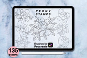 135 procreate peony stamps, a Brush Add-On by Arts For Peace (Thumbnail 3 of 10)