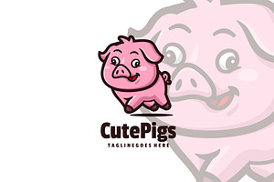 Cute Pigs Mascot Cartoon Logo.