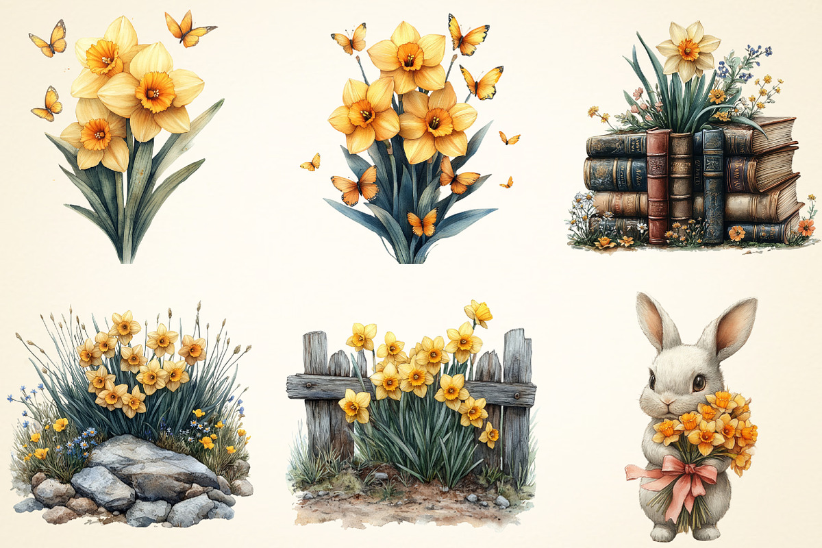 Daffodil Flower Clipart, a Work Illustration by OK Design (Photo 2 of 3)
