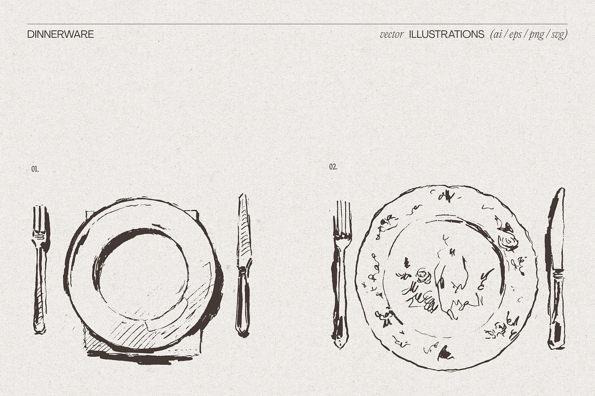 Dinnerware Table Setting Sketches, a Food Illustration by TheMountBirdStudio (Photo 3 of 5)