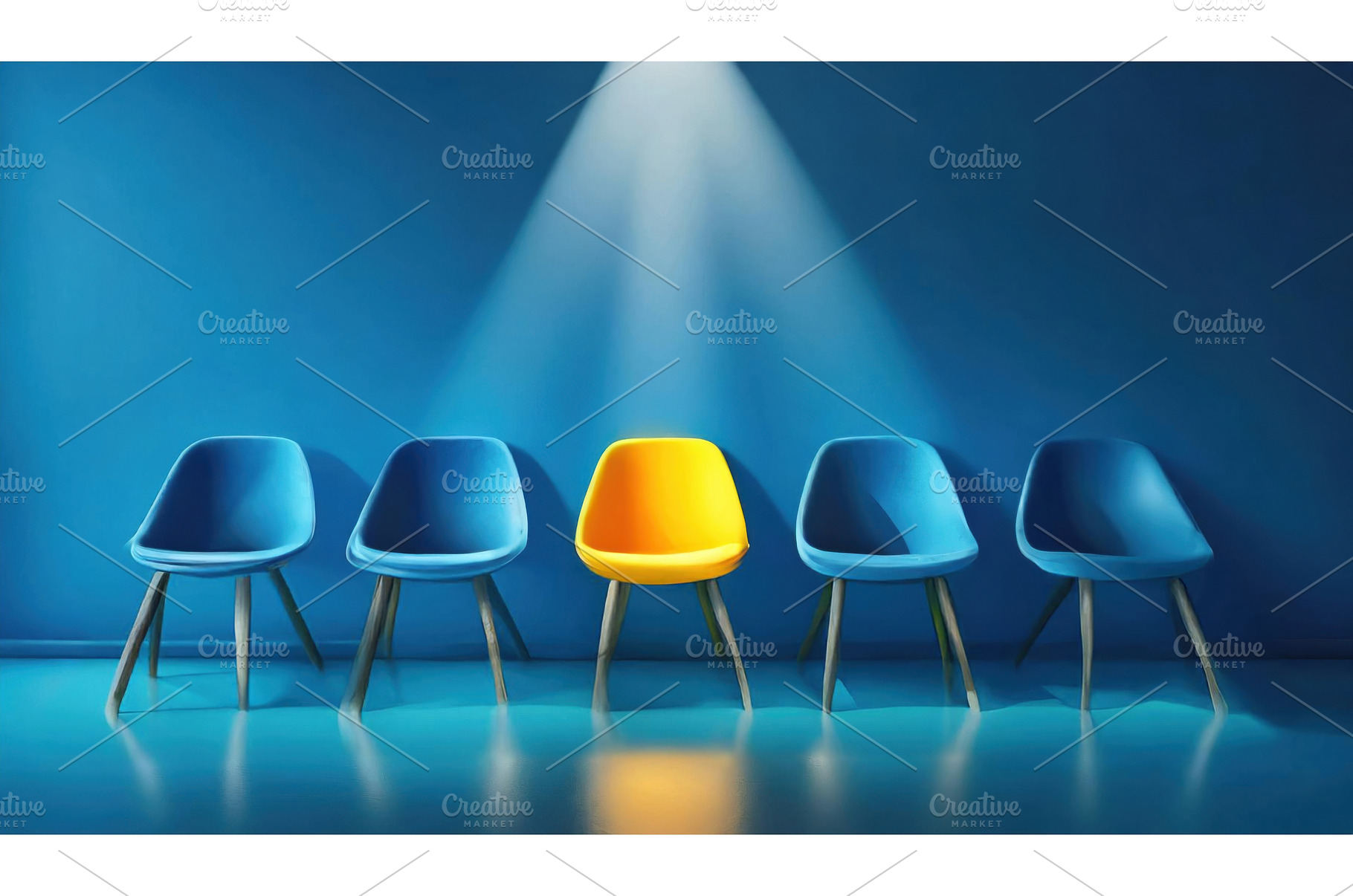 A single yellow chair among blue, an Abstract Photo by Igor Tichonow