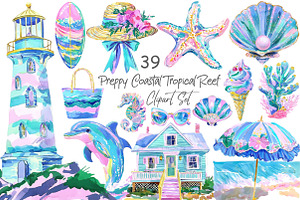 Preppy Coastal Tropical Reef Clipart, an Illustration by Libby Wishes