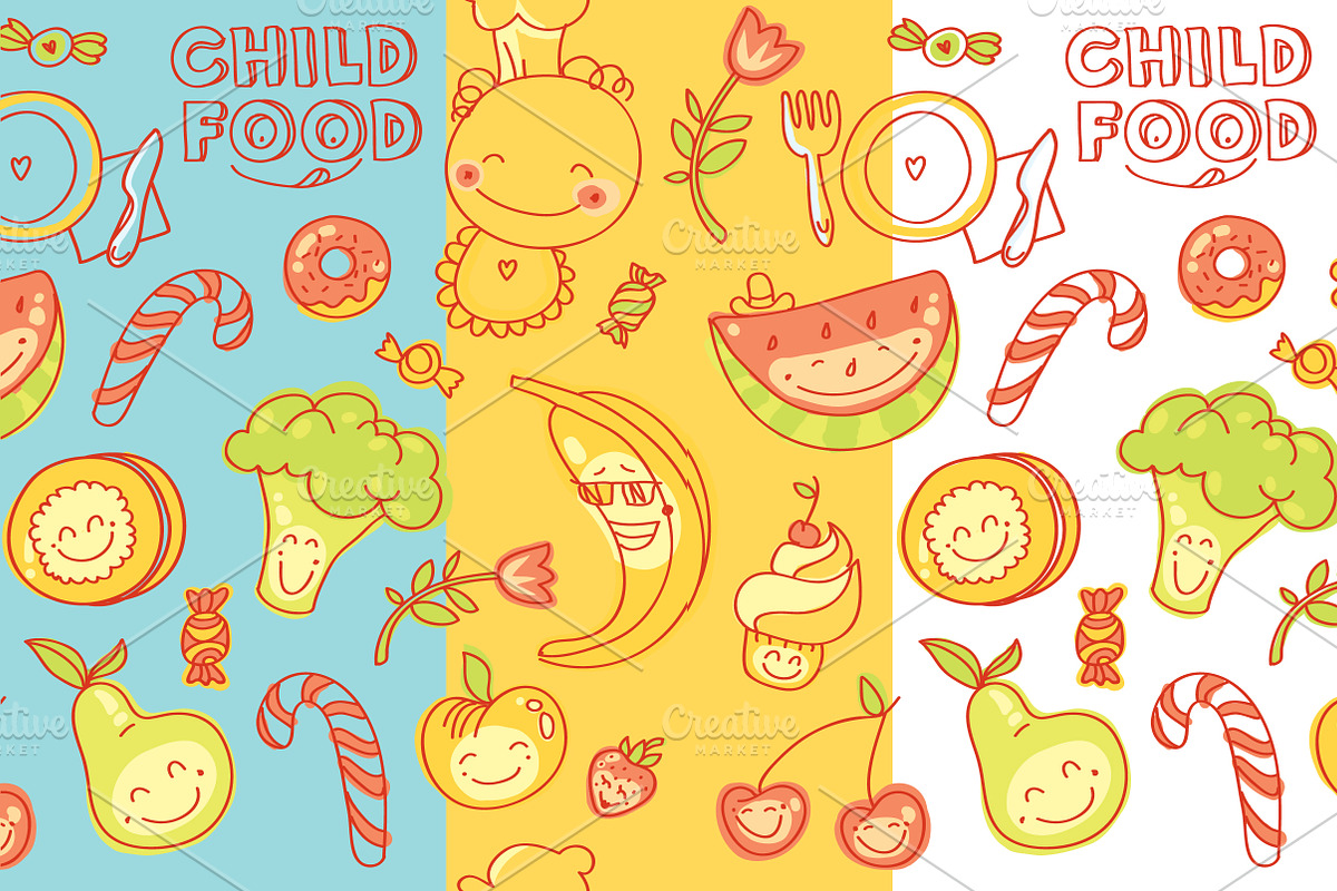 Kids Menu BIG vector elements set, a Food Illustration by Olyzel (Photo 2 of 4)