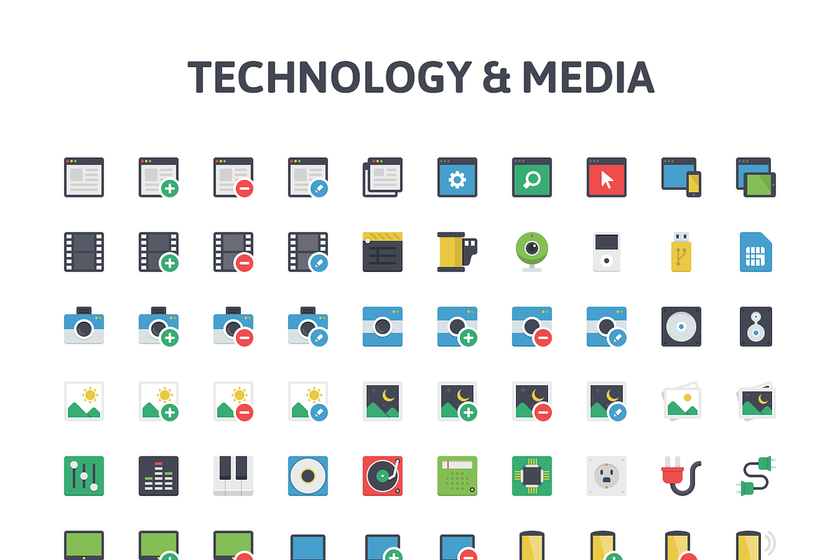 Technology & Media Flat Icons, an Icon by PixelBazaar (Photo 2 of 2)