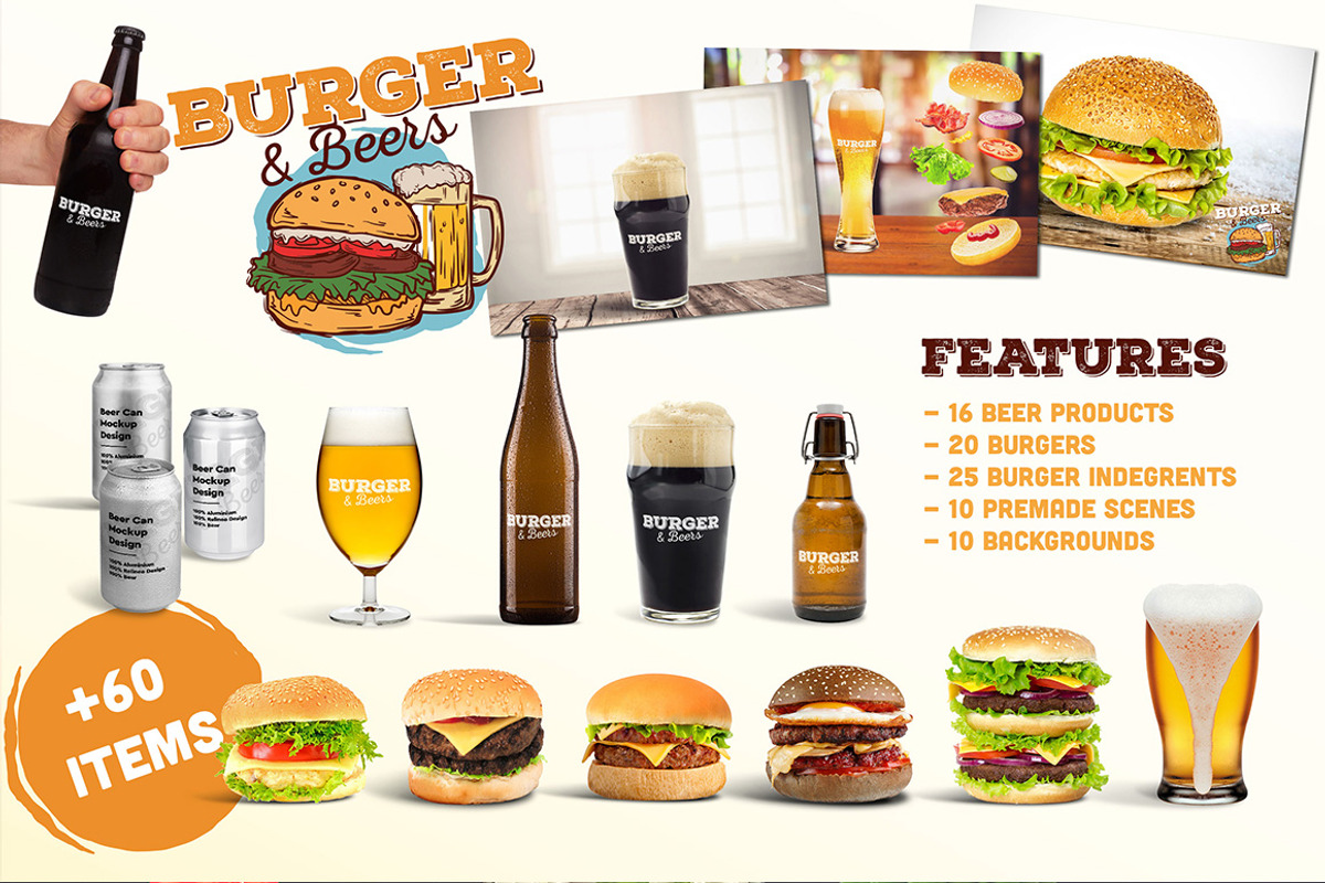 Burger&Beer Mock-up / Scene Creator, a Product Mockup by relineo.mock-ups (Photo 2 of 16)