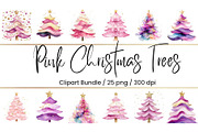Pink Xmas Trees Clipart Bundle, an Illustration by Mashimara (Thumbnail 1 of 4)