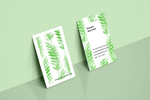 Botanical Watercolor Leaves Card, a Business Card Template by RCDesigns
