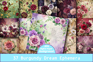 Burgundy Dream Ephemera Papers, a Pattern Graphic by Wow Magic