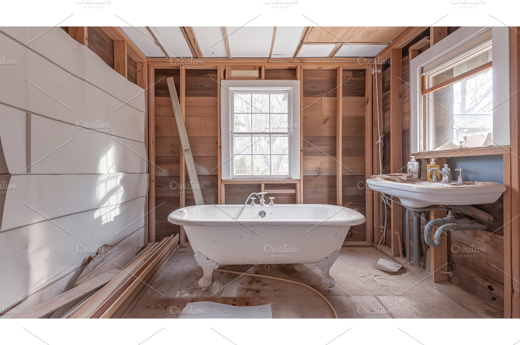 Partially renovated bathroom with, an Industrial Photo by Sergey Kotenev