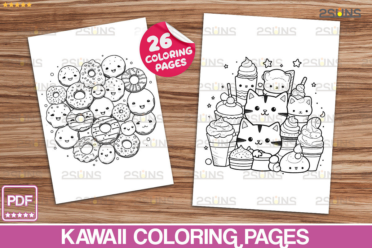 Kawaii Coloring pages Cute Relaxing, a Stationery Template by 2SUNS (Photo 3 of 6)