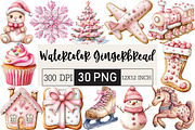 Watercolor Pink Gingerbread Clipart, an Illustration by Black Bird Studio (Thumbnail 1 of 6)