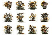 Summer Funny Sunflower Animals, an Animal Illustration by Designking (Thumbnail 2 of 5)