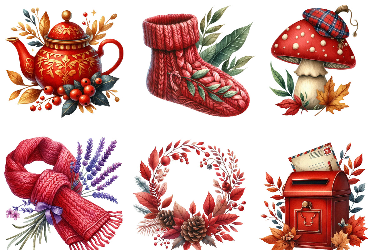 Watercolor Red Autumn Cottage PNG, an Illustration by Designking (Photo 4 of 4)