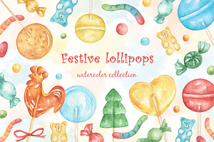 Watercolor Festive Lollipops