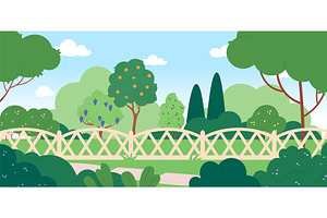 Garden landscape with wooden fence, an Illustration by LadadikArt